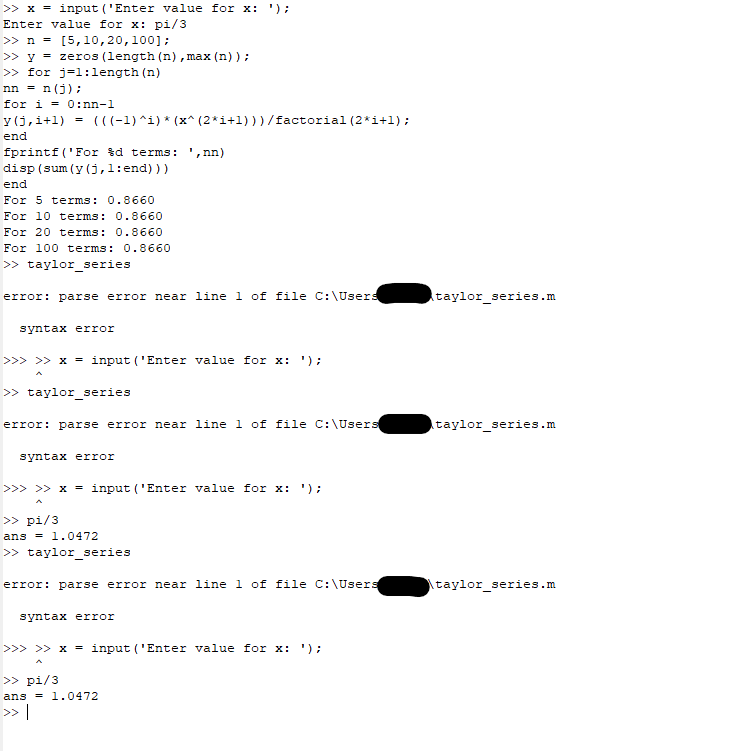 sine series Calculate g(x) = sin(x) using the Taylor series expansion for