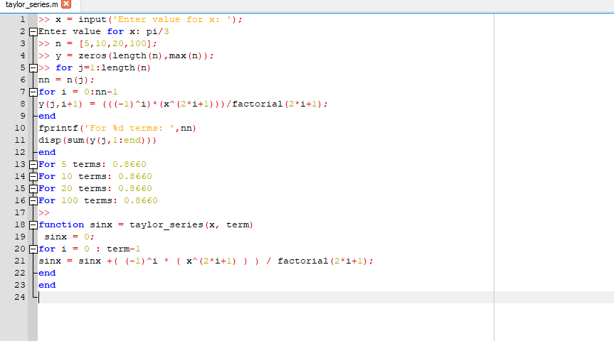 a given value of x. Solve for s(pi/3) using 5, 10, 20