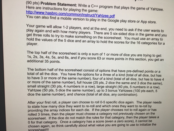  Lang c++ help with set up (90 pts) Problem Statement: Write