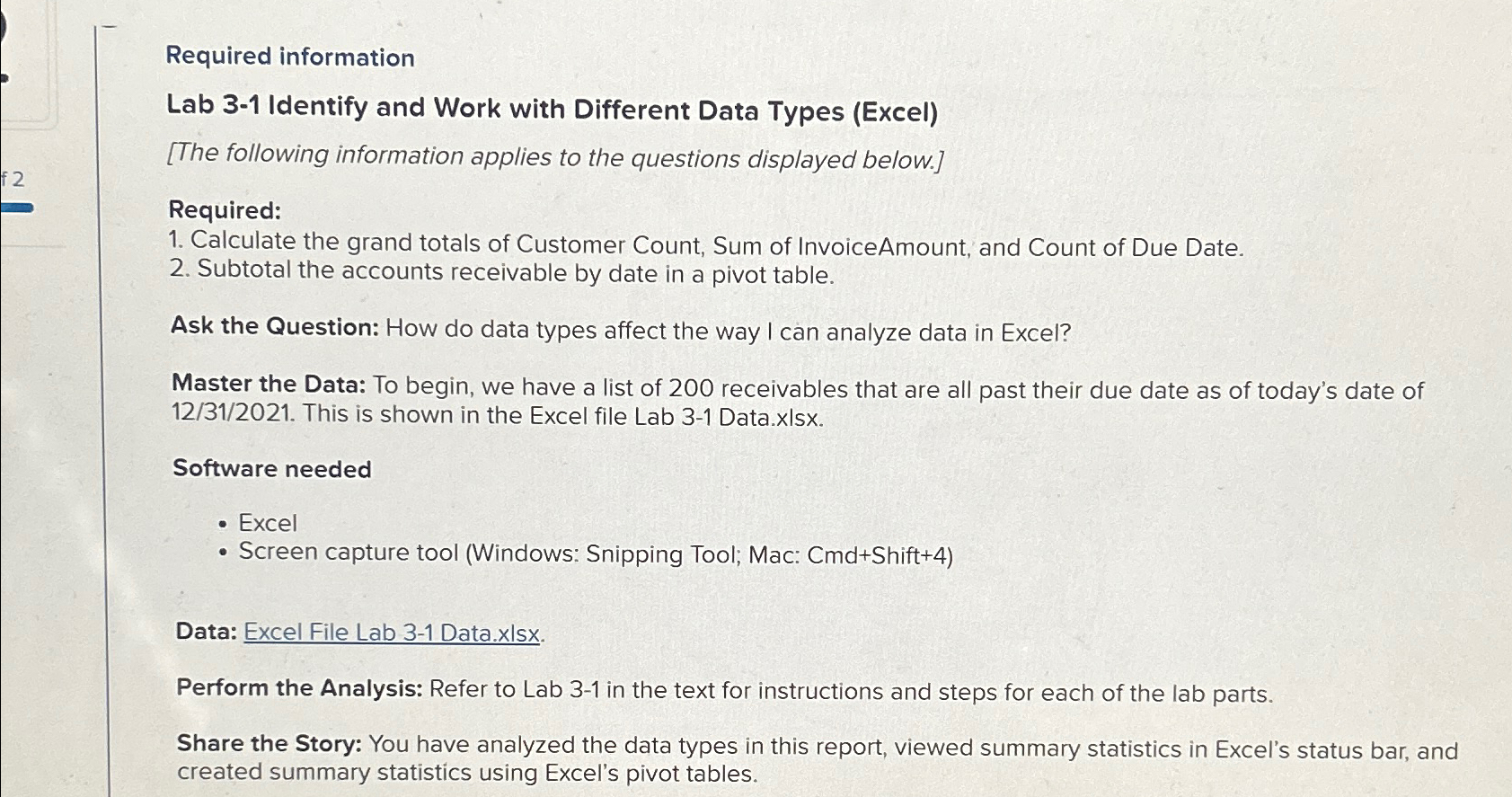  Required information Lab 3-1 Identify and Work with Different Data Types