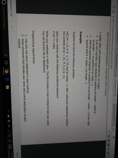  Public static void rotateArray (int arr, int rotate) if arr isn't