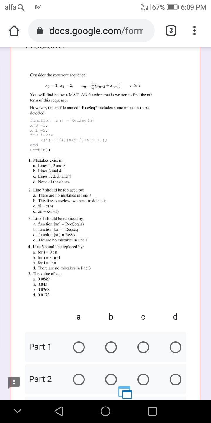 math lab programing alfa Q 46 1.1 67% 16:09 PM docs.google.com/form 3