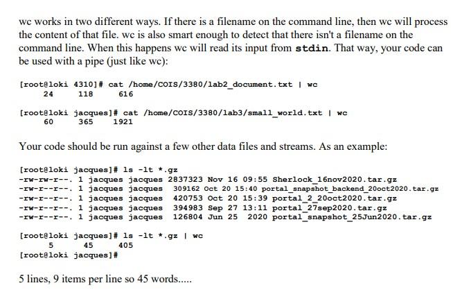 asking you to create your own version of the wc (word count)