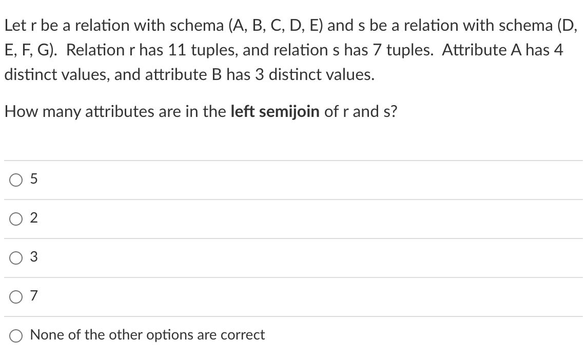 Letr be a relation with schema (A, B, C, D, E)