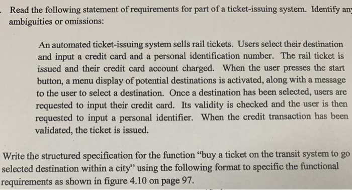 using the following format to specific the functional requirements as shown in
