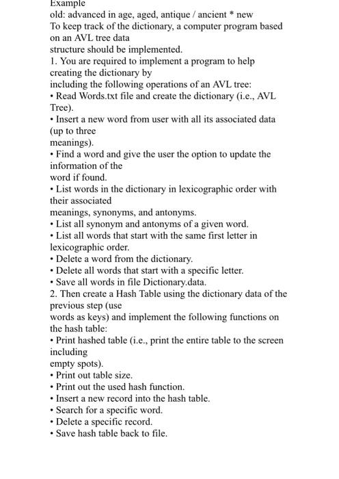 system to maintain information of a dictionary. Your program should read a