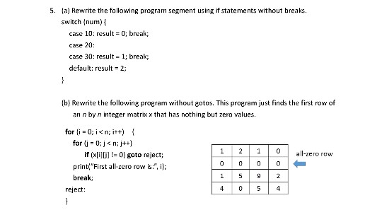  5. (a) Rewrite the following program segment using if statements without