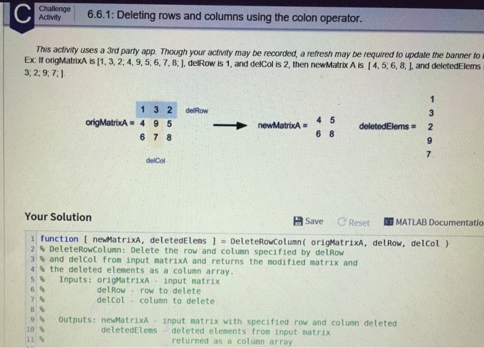  IC Challenge 6.6.1: Deleting rows and columns colon operator using the