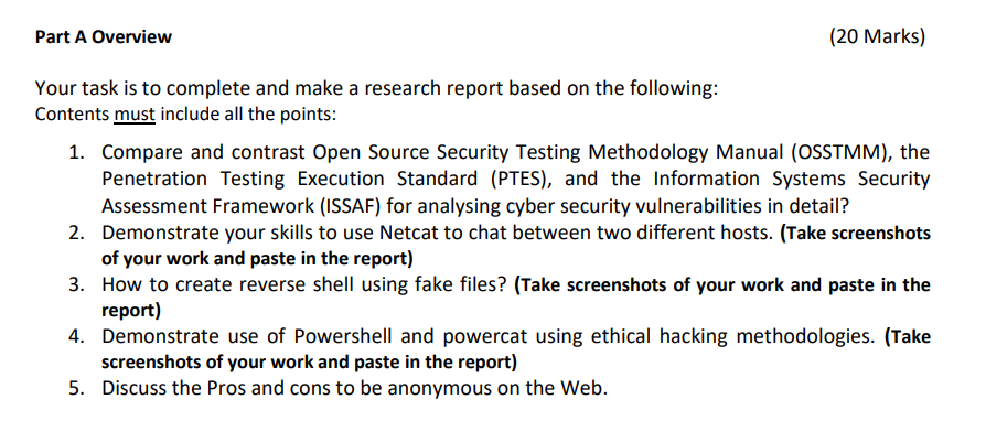 Part A Overview (20 Marks) Your task is to complete and