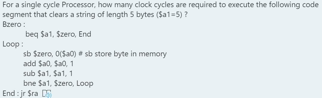  For a single cycle Processor, how many clock cycles are required