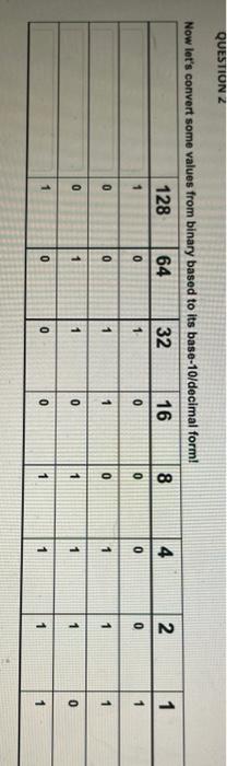  QUESTION Z Now let's convert some values from binary based to