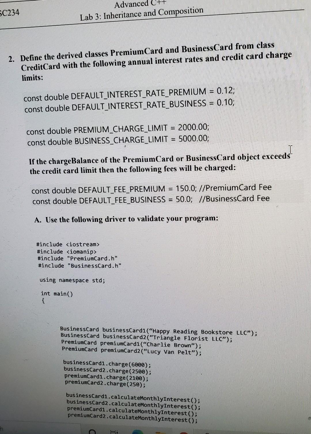  SC234 Advanced CH Lab 3: Inheritance and Composition 2. Define the