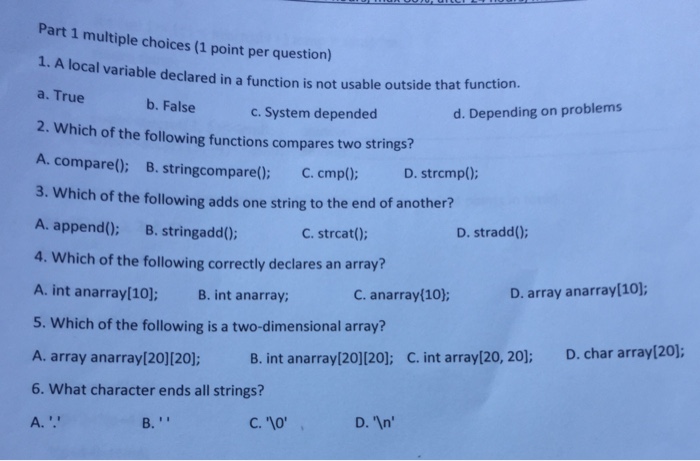  A local variable declared in a function is not usable outside