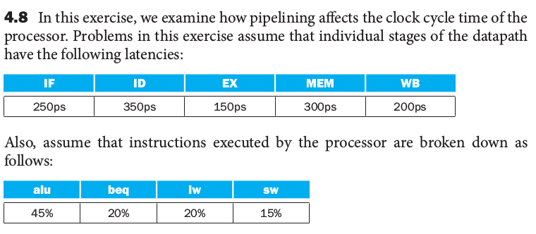 4.8 In this exercise, we examine how pipelining affects the clock
