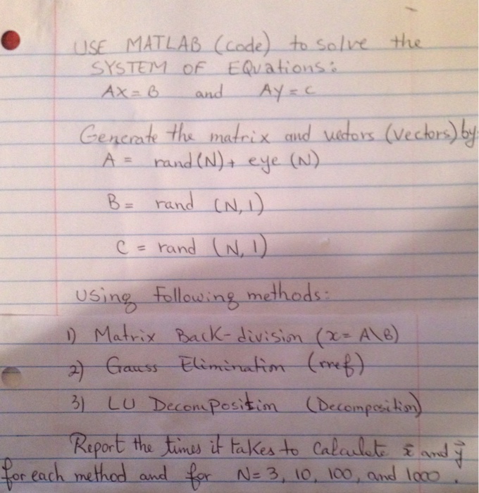  OUSE MATLAB (code) ta Solve the Gencat the matrix (veckrsb Arand