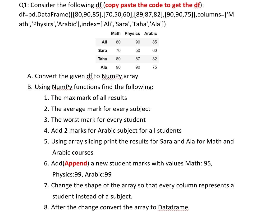  Q1: Consider the following df (copy paste the code to get