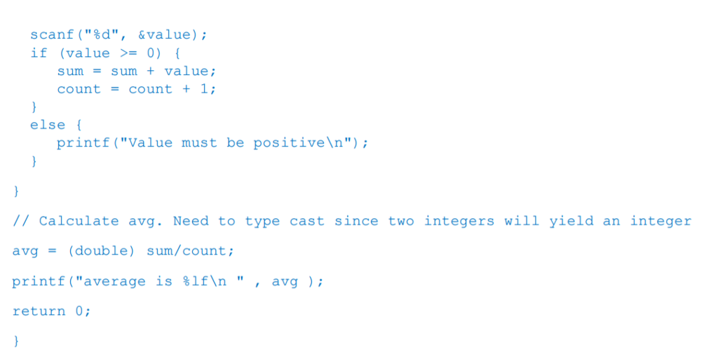 the average of 10 positive integers. The program will ask the user