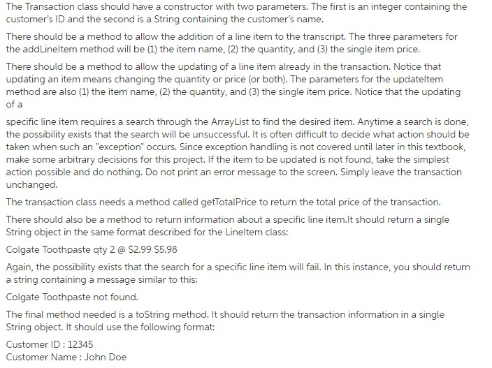 The Lineltem class will represent an individual line item of merchandise that