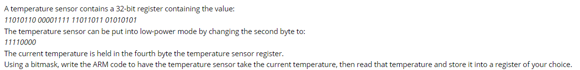  A temperature sensor contains a 32-bit register containing the value: 11010110