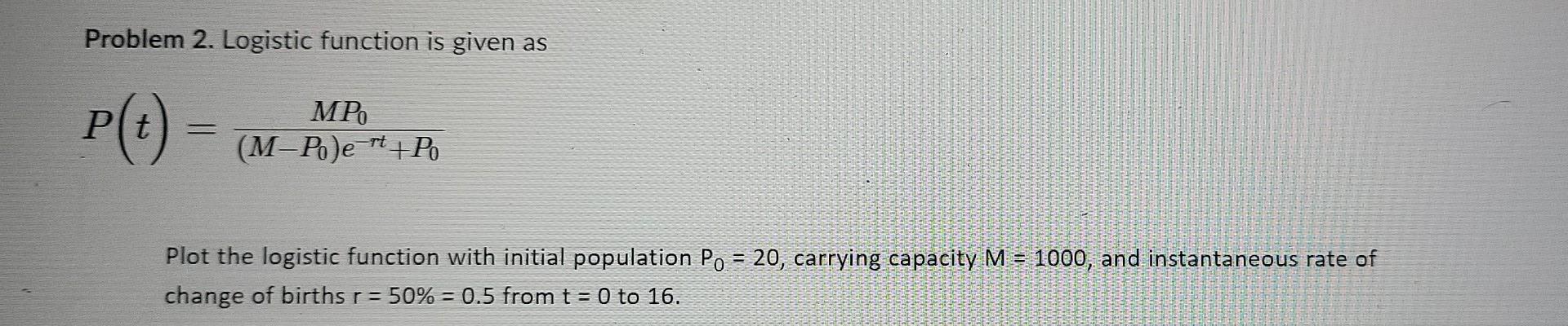  please solve the question using python. Problem 2. Logistic function is