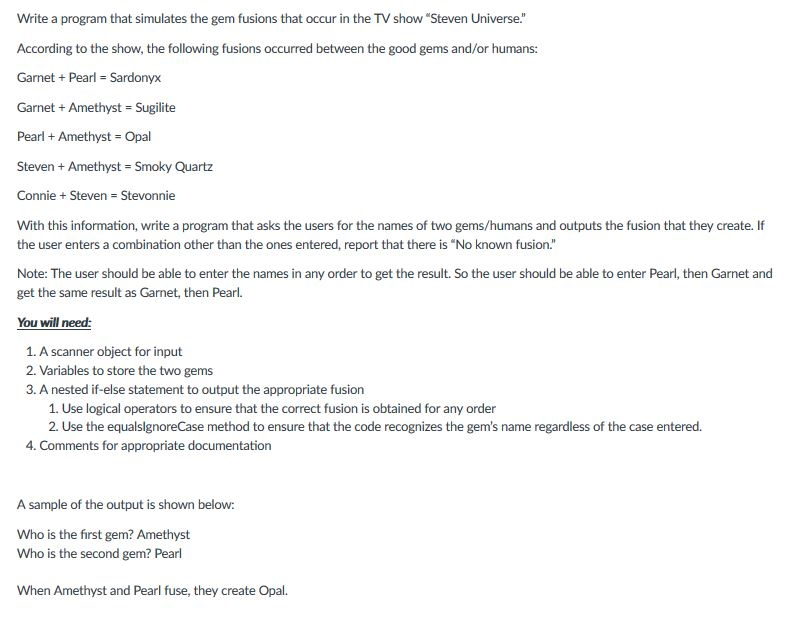  Write a program that simulates the gem fusions that occur in
