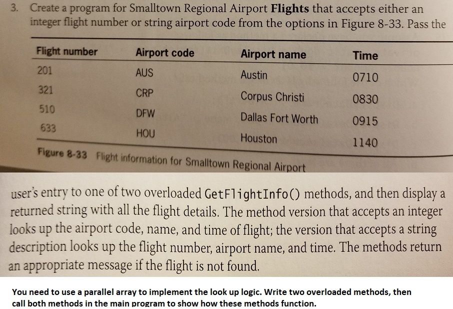 C# Advanced Method Concepts Create a program for Smalltown Regional Airport Flights