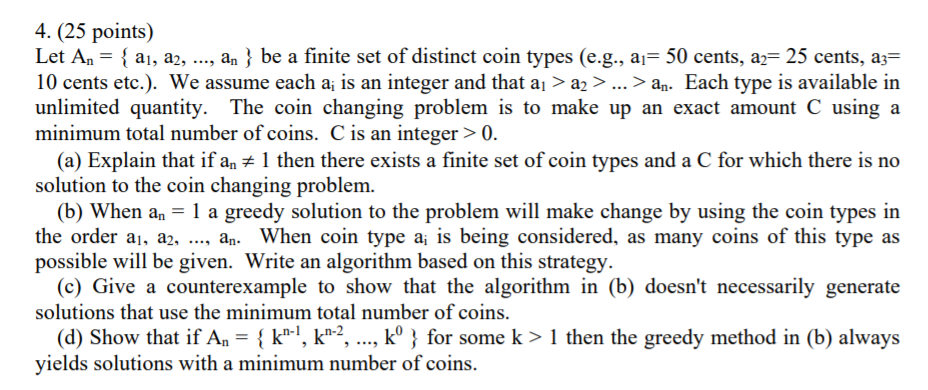  4. (25 points) Let A,-{ a, a2, , an } be