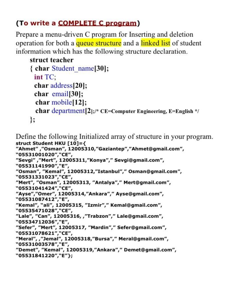 DATA STRUCTURES With a briefed (but clear enough) description of each