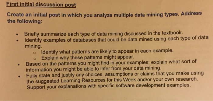  First initial discussion post Create an initial post in which you