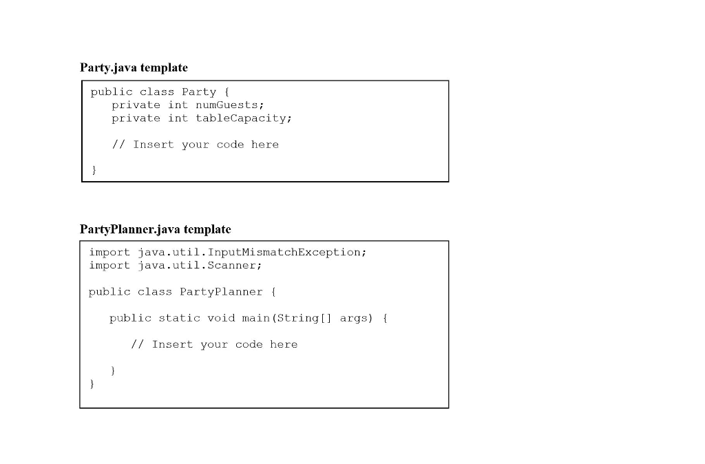 Class files are PartyPlanner.java and Party.java Documentation: Only the top of file