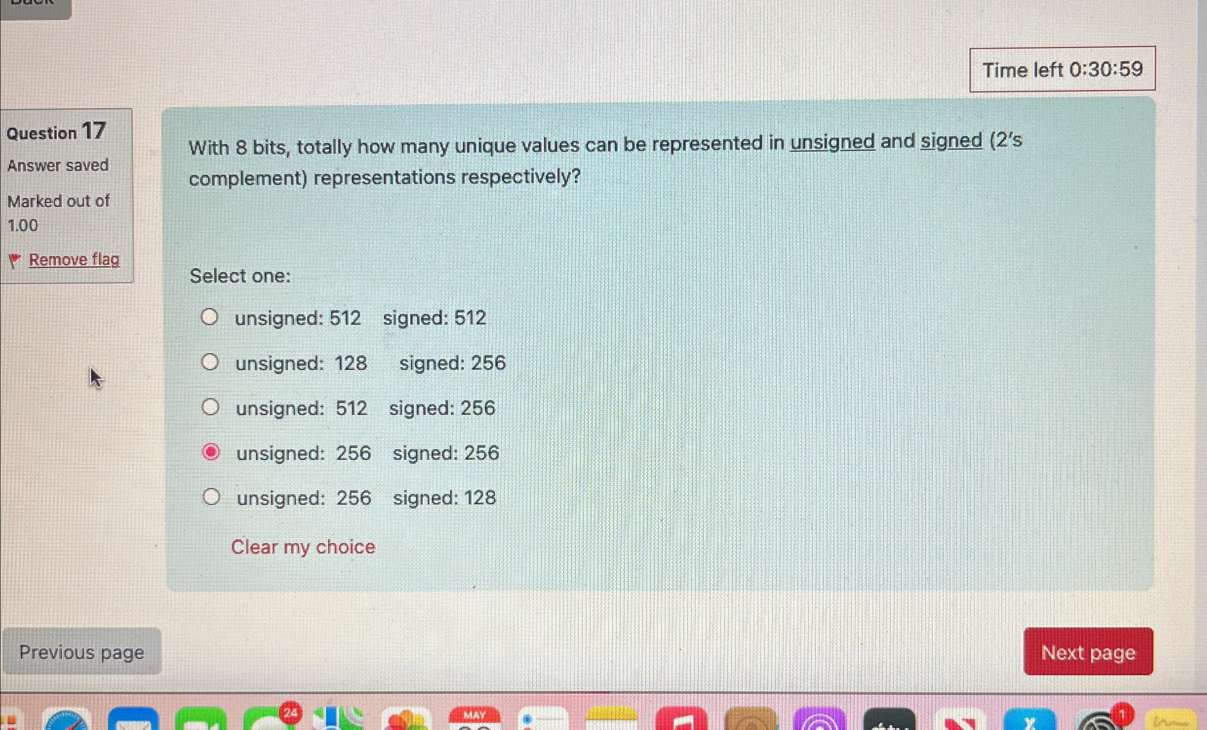  Time left 0:30:59 Question 17 Answer saved Marked out of 1.00