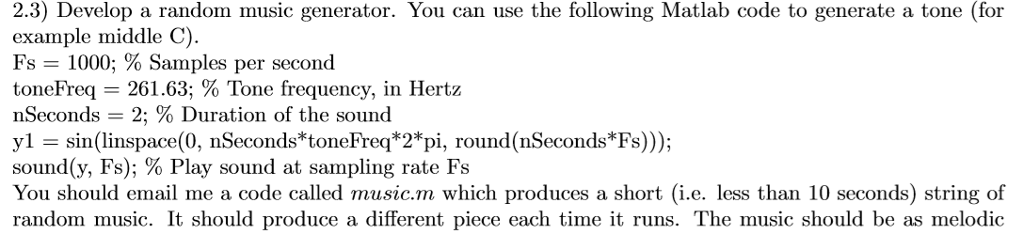  2.3) Develop a random music generator. You can use the following