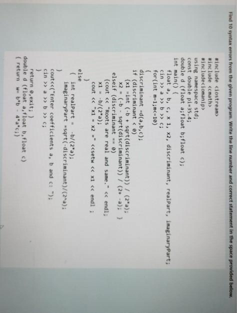  Find 10 syntax errors from the given program. Write the line