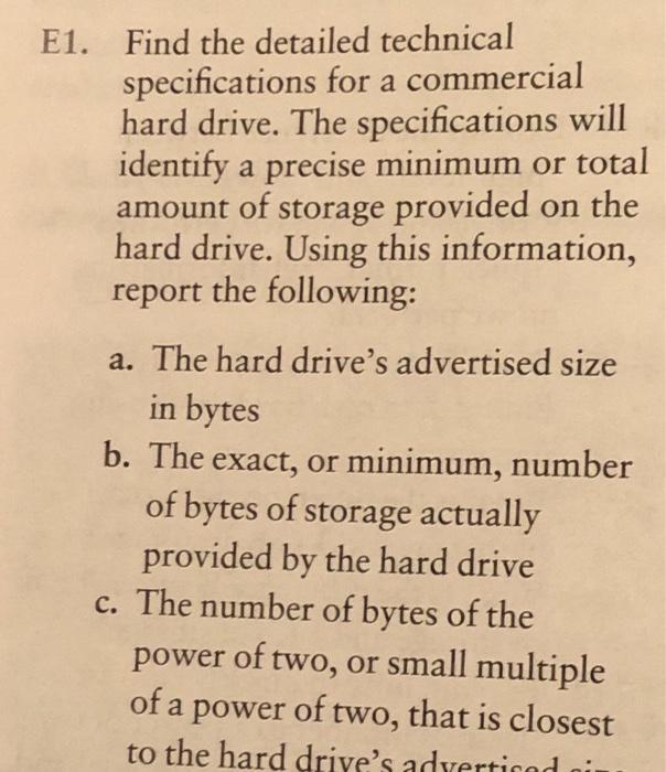  also provide a reference E1. Find the detailed technical specifications for