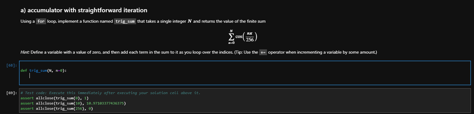 python a) accumulator with straightforward iteration Using a for loop, implement a