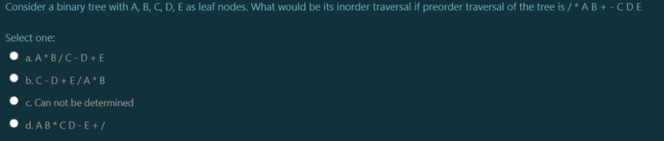 Answer fast with small explanation Consider a binary tree with A, B,