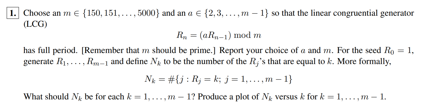 code in python 1. Choose an m {150, 151, ... ,5000} and