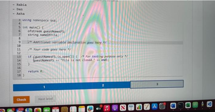 output fle. If the file fails to open, use cout to output