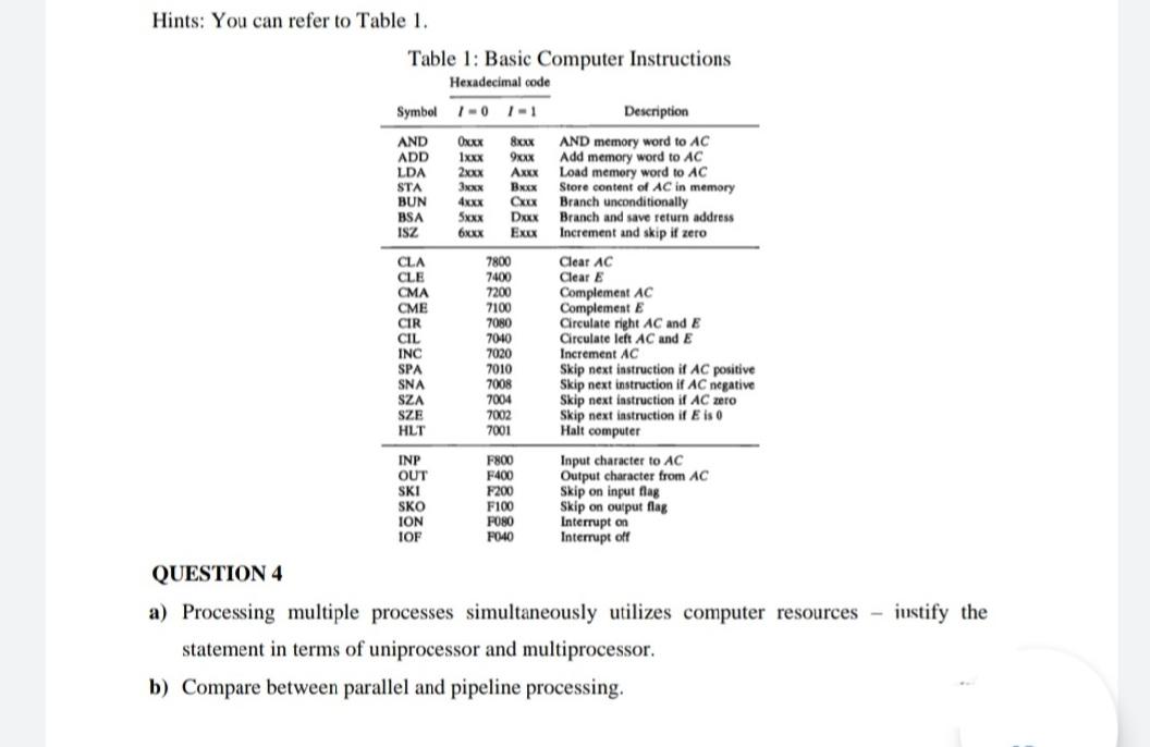 Hints: You can refer to Table 1. Table 1: Basic Computer