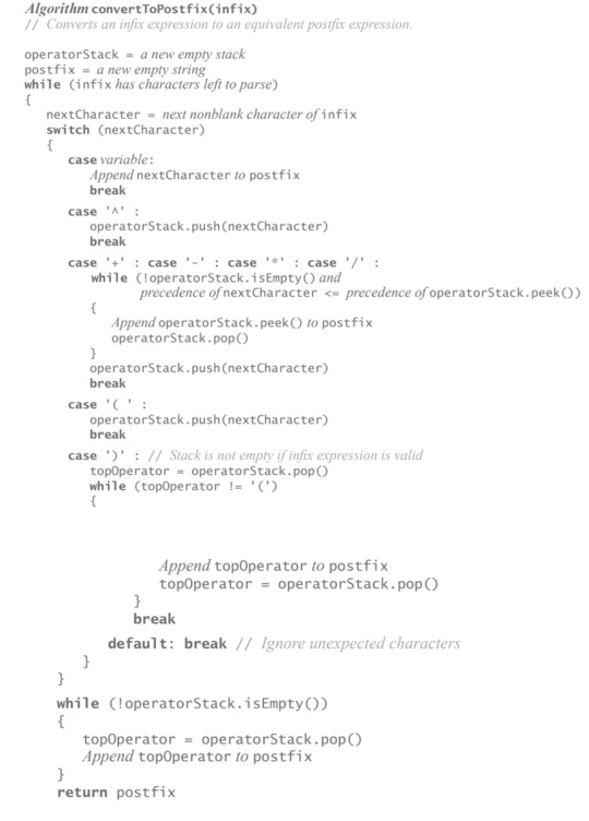Write a java code to implement the infix to postfix algorithm as