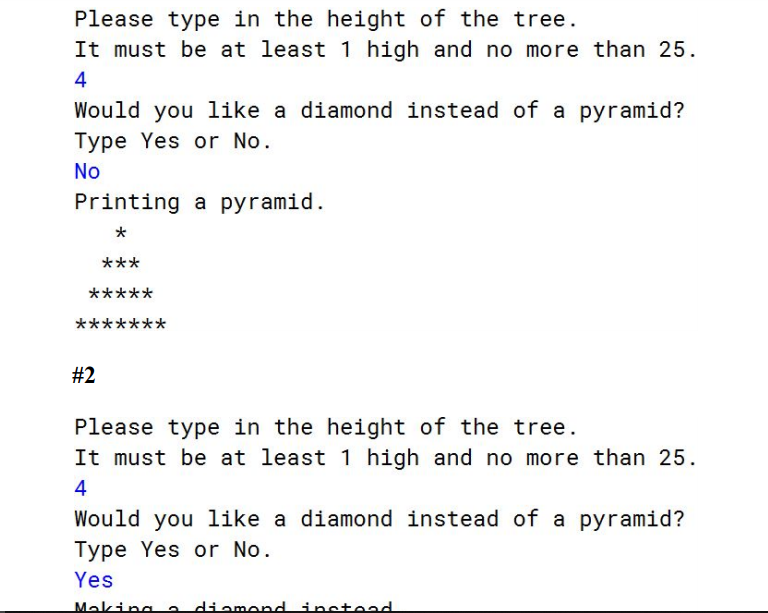 a diamond of s of a given size. It will ask the