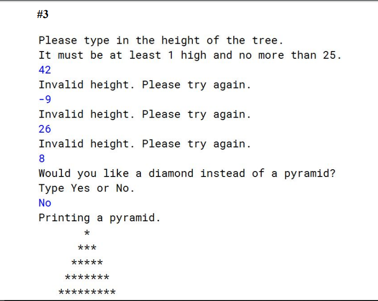 instead. If the user want to do the diamond, the program prints