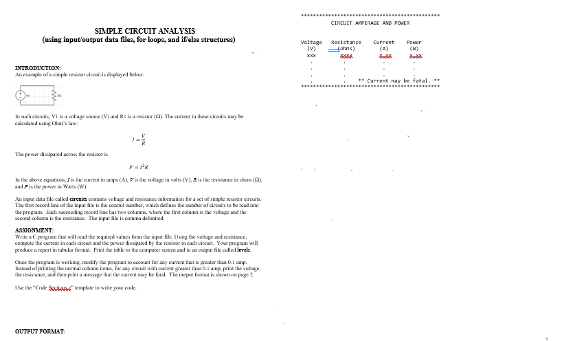  Dev C++ SIMPLE CIRCUIT ANALYSIS (using inputloutput data files, for loops,