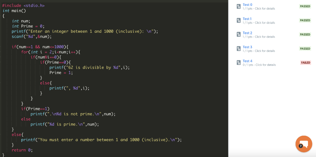 of my code and the test case that I cannot pass. In