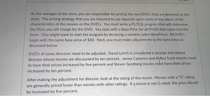  As the manager of the store, you are responsible for pricing