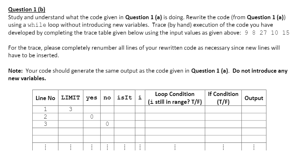 Question 1 (b) Study and understand what the code given in
