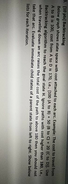  3. [10 pts) Backtracking Below graph shows state space with cost