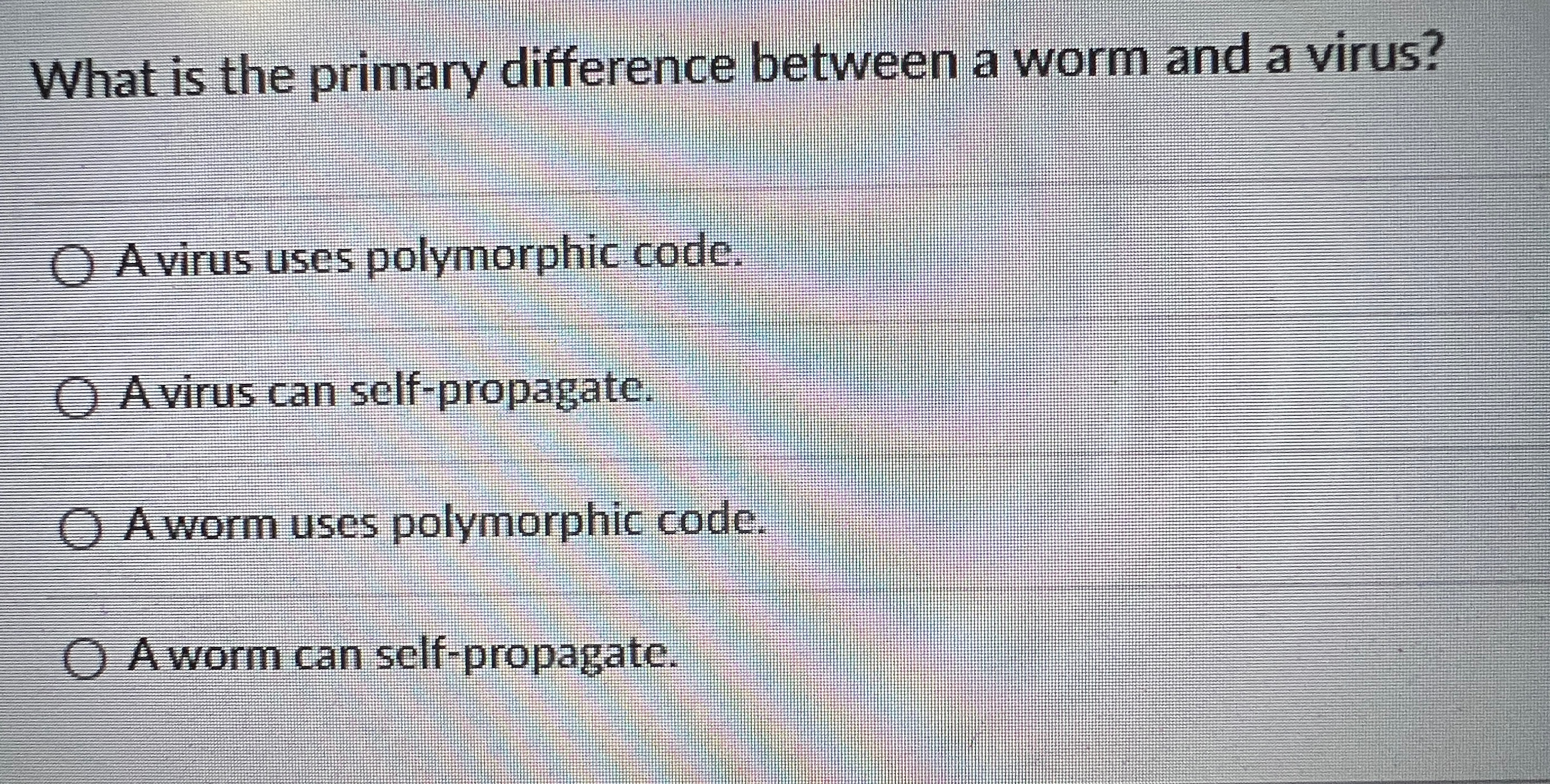  What is the primary difference between a worm and a virus?