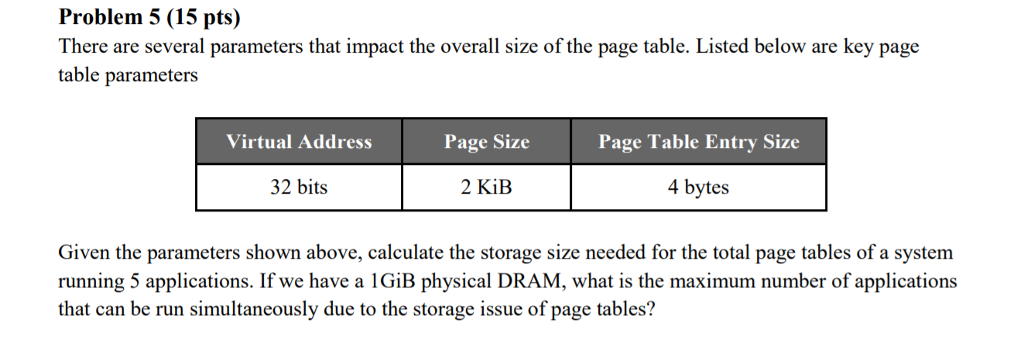 Problem 5 (15 pts) There are several parameters that impact the