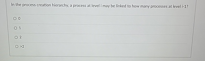  In the process creation hierarchy, a process at level i may